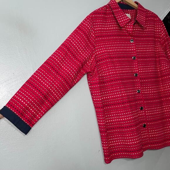 CJ Banks Womens Plus Size 2X Red White Blue Button Up Over Shirt Shacket Country - Picture 2 of 10